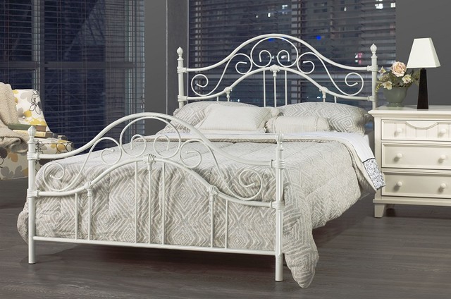 Bella White Wrought Iron Queen Bed Frame  Contemporary  Beds 