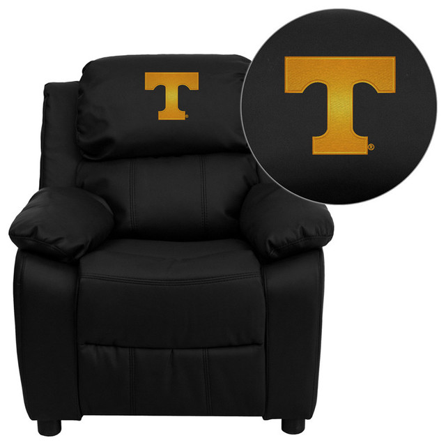 Tennessee Volunteers Embroidered Black Leather Kids Recliner with Storage Arms Contemporary