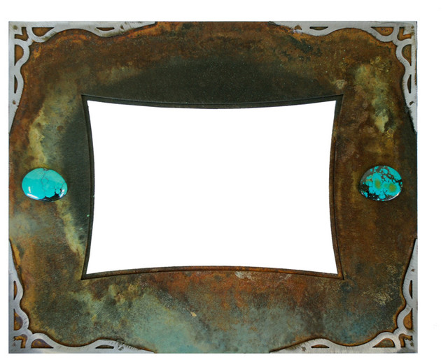 Turquoise and Iron Picture Frame, 8x10 Rustic Oxidized metal Frame