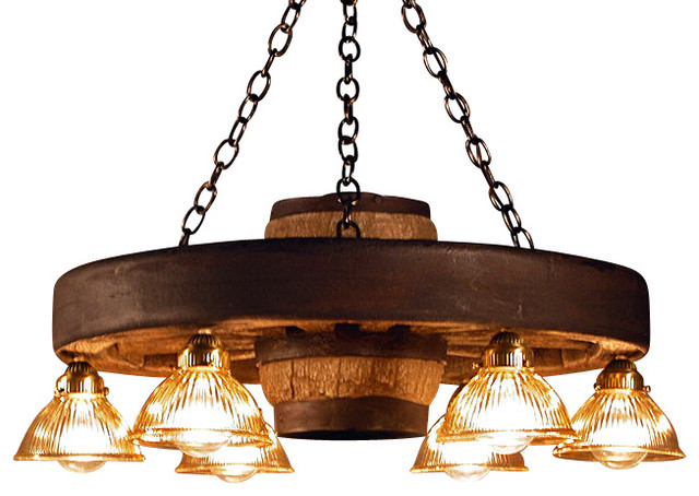 Small Wagon Wheel Chandelier Down Lights - Rustic - Chandeliers - by ...