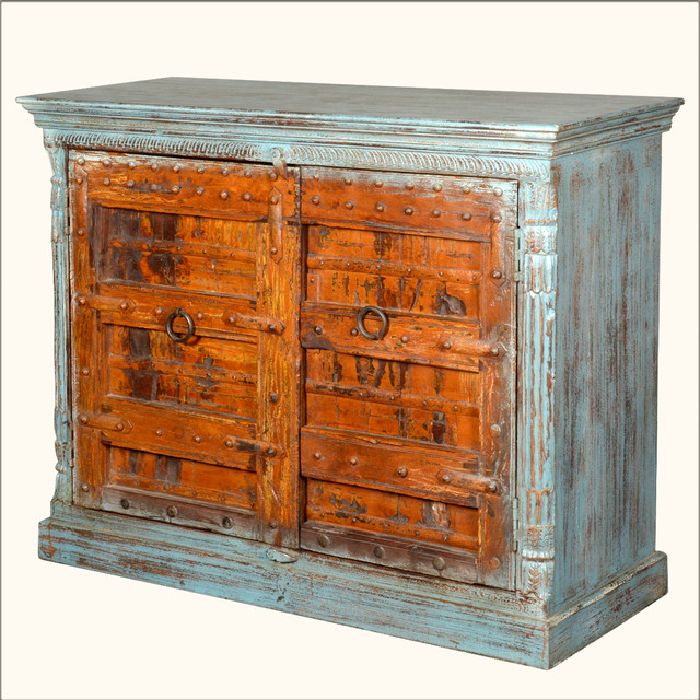 Rustic White Washed Reclaimed Wood Buffet Sideboard Rustic