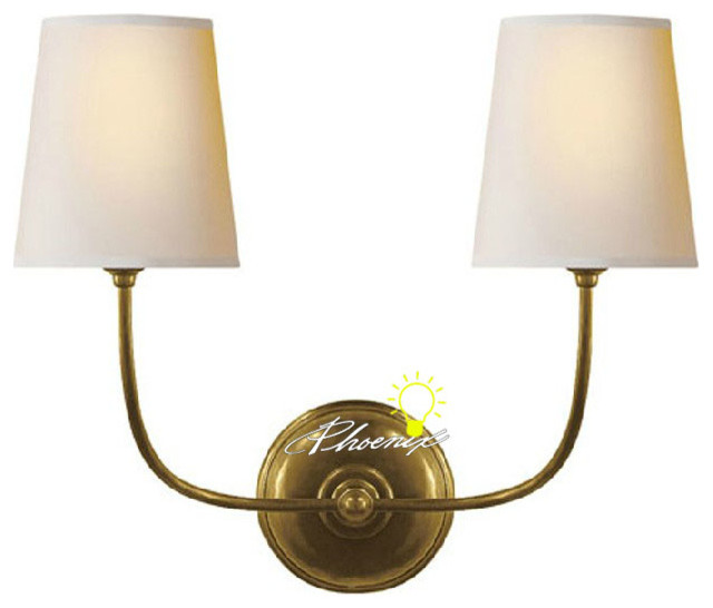 Antique Simple Double Lights Fabric and Copper Wall Sconce - Contemporary - new york - by ...