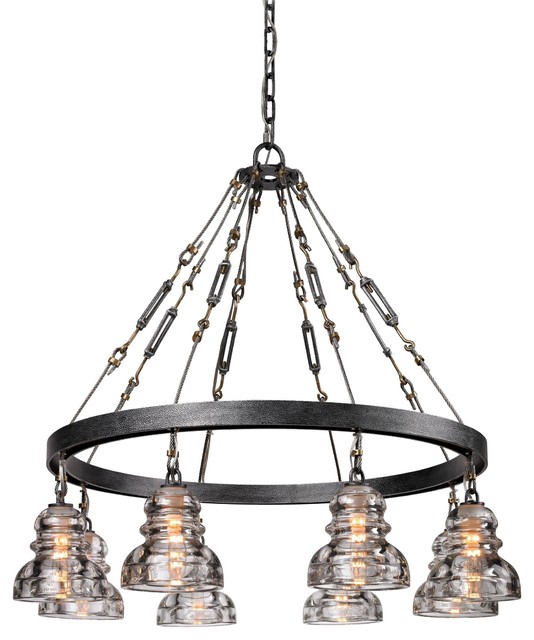 Old Silver Menlo Park 8 Light Chandelier with Glass Insulator Shades