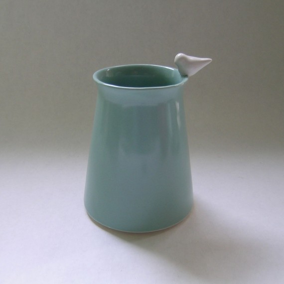 Robin's Egg Blue Vase With White Bird by Whitney Smith Pottery
