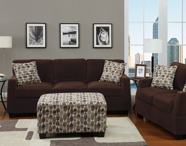 Poundex Furniture Chocolate Waffle Suede Sofa F7467 Contemporary