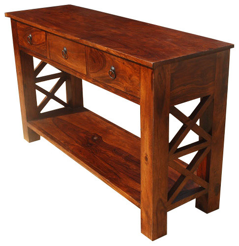 Solid Wood 3-drawer Console Table - Rustic - Console Tables - San 