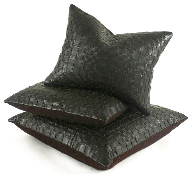Basket Woven Leather Pillow Contemporary Decorative Pillows