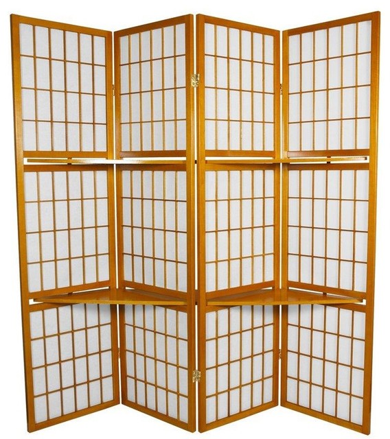6 ft. Tall Window Pane with Shelf Room Divider, Honey Contemporary