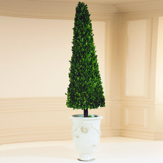 Estate Boxwood Cone Topiary in White Urn Traditional Artificial