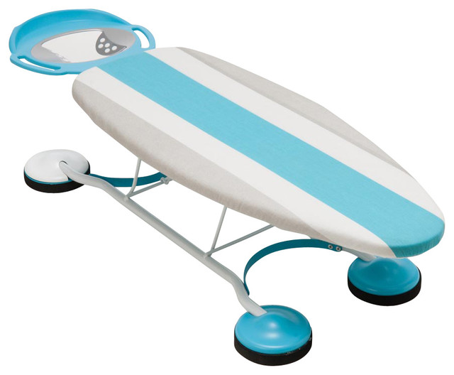 iBoard Table Top Ironing Board With Surf Stripe Cover, Aqua and White