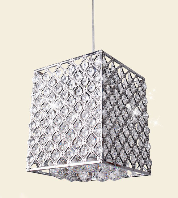 Modern Carved Metal and Crystal Square Pendant Lighting Contemporary
