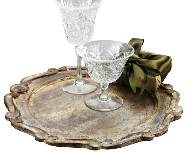 Milano Round Molded Edge Wooden Serving Tray / Gold by Zodax