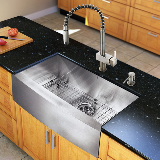 ... One 33-inch Farmhouse Kitchen Sink and Faucet Set modern-kitchen-sinks