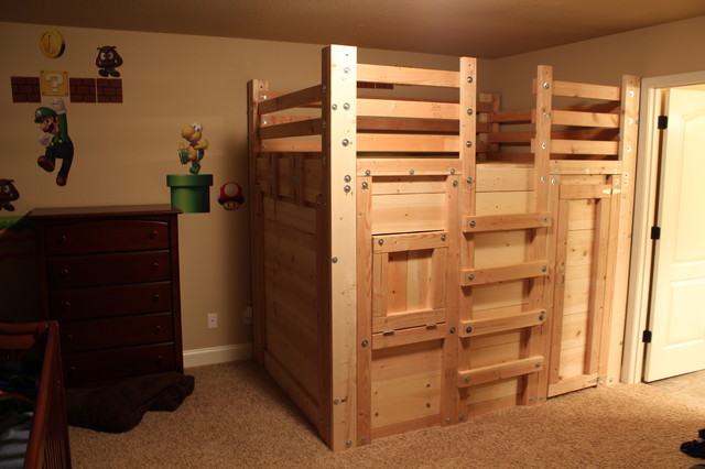 The Bed Fort Locked Up - Built From Queen Loft Bed Plans rustic-kids 