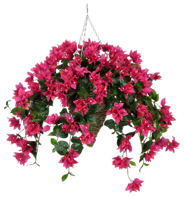 Artificial Fuchsia Bougainvillea in Cone Hanging Basket Tropical