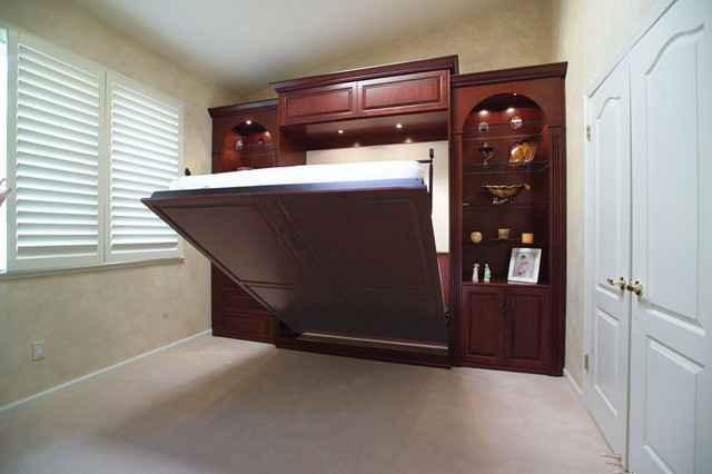 Stained Wood Wall Bed & Side Cabinets - Traditional - Bedroom - san ...