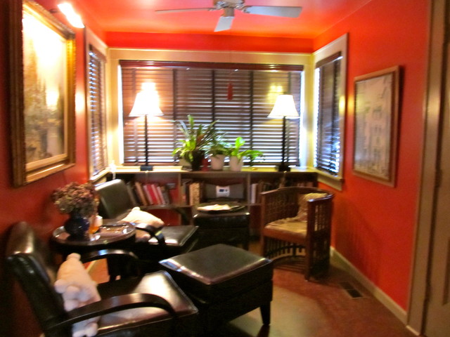 Kitchen Breakfast Room in Red eclectic-