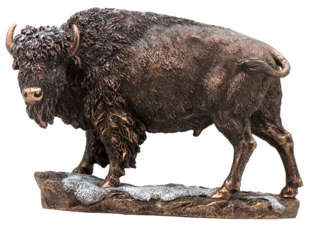 10.5" Cold Cast Bronze Finish American Buffalo/Bison in Snow Statue