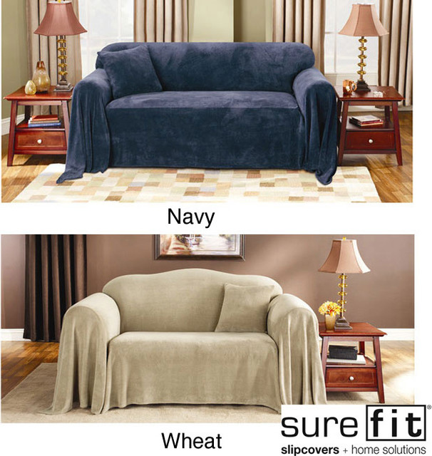 Sure Fit Plush Sofa Throw Cover Contemporary Sofas by