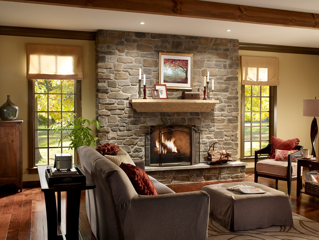 Stone Fireplace with Windows