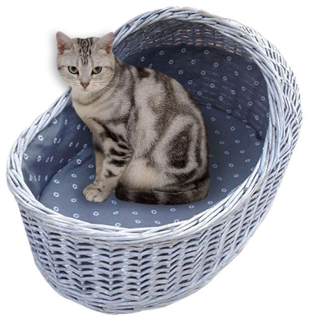 Wicker Cat Crib, Grey Traditional Cat Beds by Home Bazaar