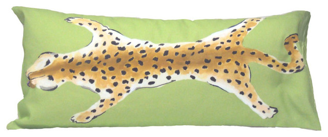 Leopard Lumbar Pillow, Green contemporary-decorative-pillows