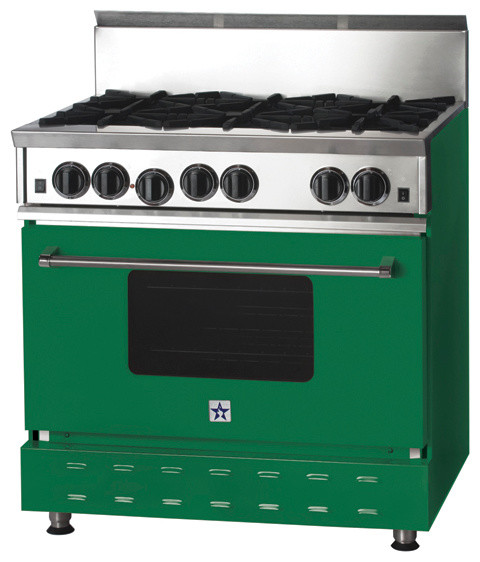 36" BlueStar Range in Traffic Green (RAL 6024) modern-gas-ranges-and-electric-ranges