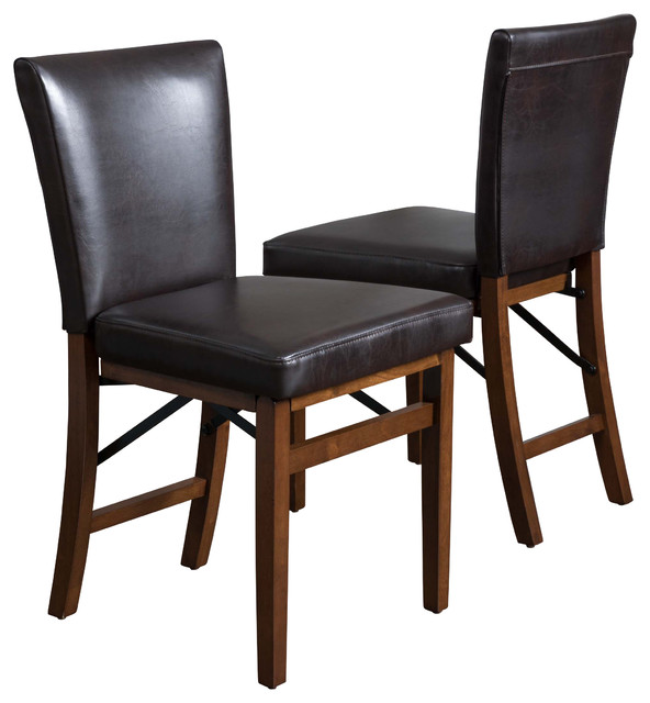 Rosalynn Brown Leather Folding Dining Chairs (Set of 2) Contemporary Dining Chairs by