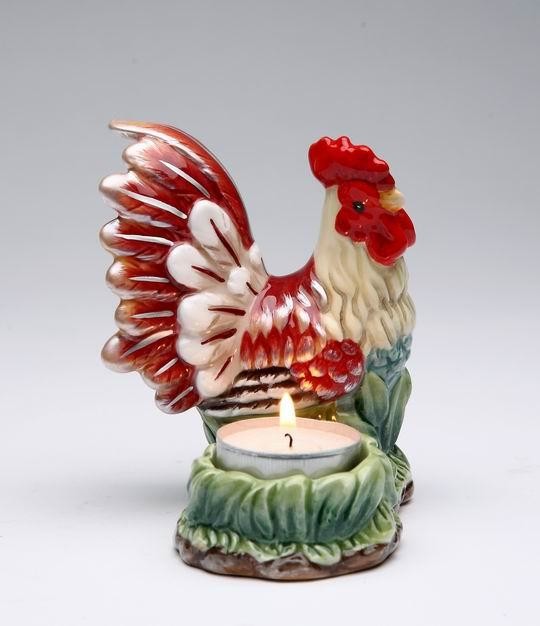 4.38 Inch Colored Rooster Tealight Candle Holder with Floral Base