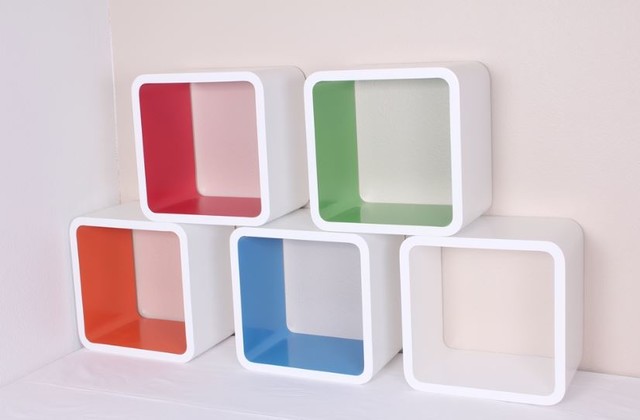 Wall Cube Set Shelves-Red,Blue,White,Orange,Green 12"x8"x12" - Modern 