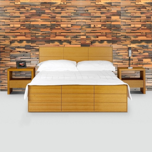 New Bedroom Wall - Reclaimed Mosaic Wood Tiles - modern - bedroom ...