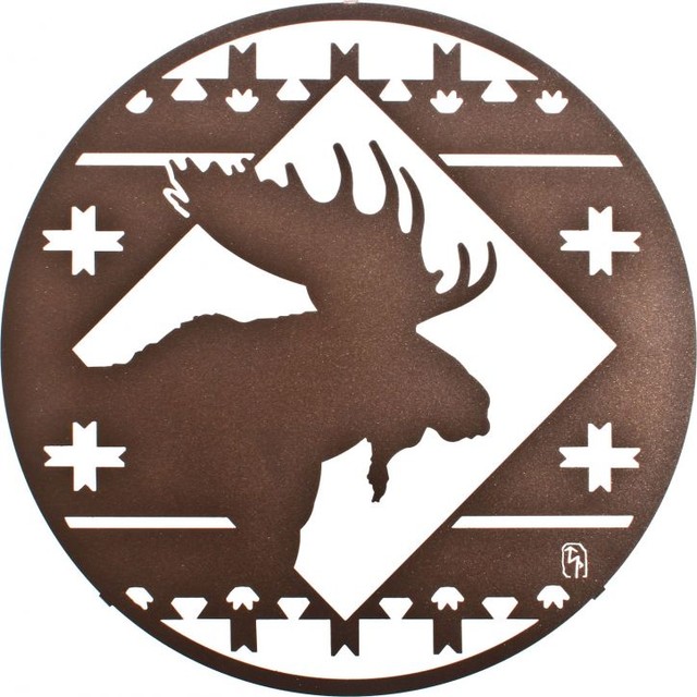 Rustic 16" Round Moose Lodge Metal Wall Art Rustic Artwork by