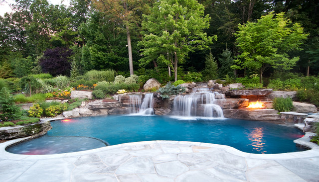 Backyard Swimming Pool Waterfall Design- Bergen County NJ ...