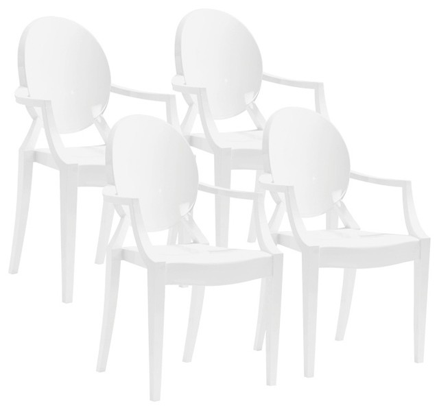 Set of 4 Zuo Anime White Dining Chairs Contemporary Dining Chairs