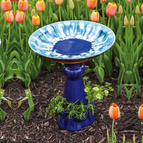 Blue Speckles Birdbath Asian Bird Baths by BuilderDepot, Inc.