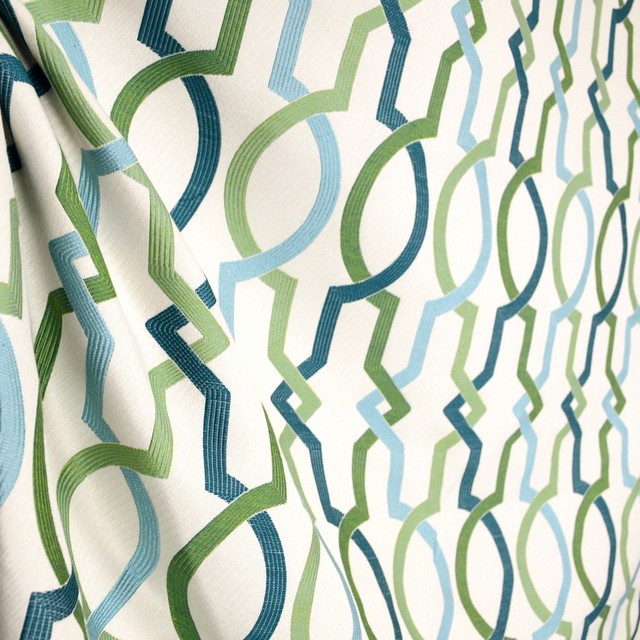 Elan Peacock Turquoise Green Trellis Fabric Traditional Drapery