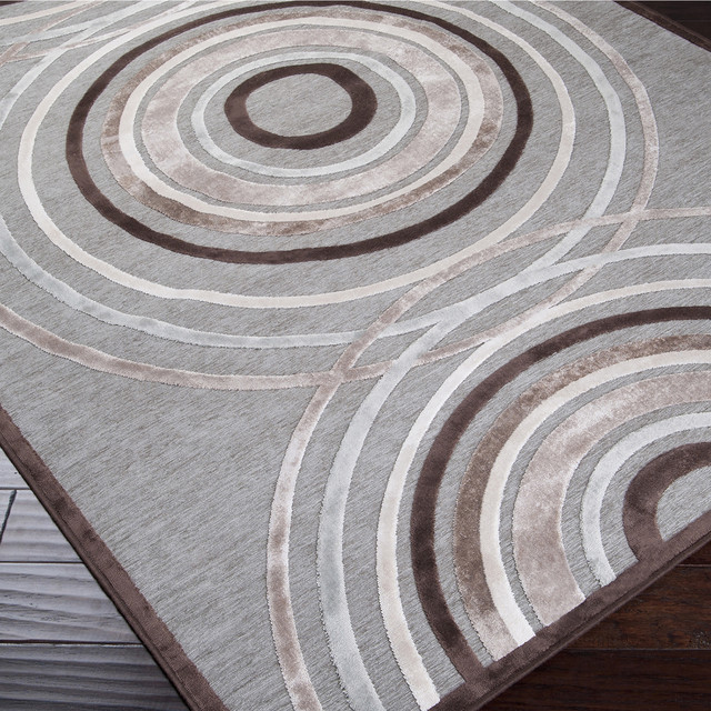 Meticulously Woven Brown/Grey Circles Abstract Rug (5'2 x 7'6