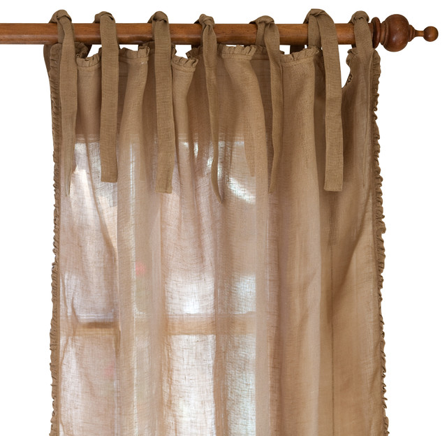 Ruffle Linen Curtain Panel Tobacco X Farmhouse Curtains