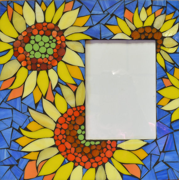 Glass Mosaic Photo Frame With Sunflowers Contemporary Picture