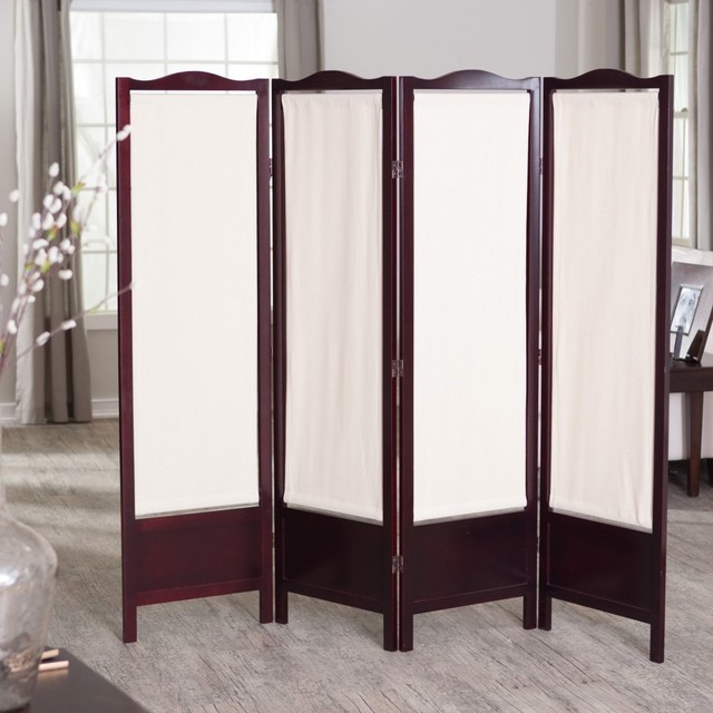 Brooks Canvas 4 Panel Room Divider Rosewood Modern Screens And