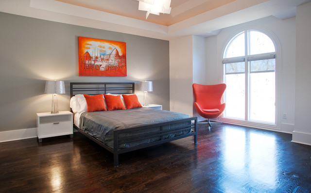 Orange and Gray Modern Bedroom contemporary-bedroom