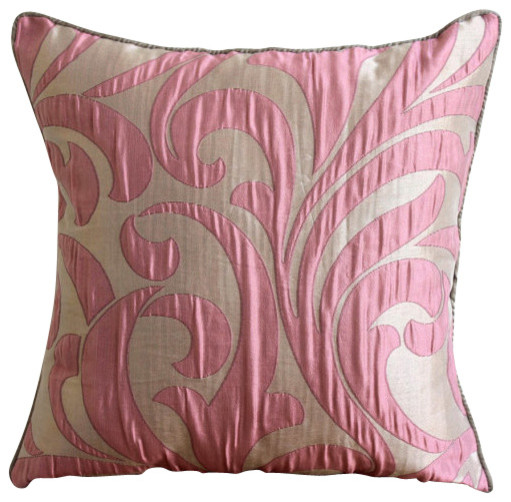 Galore Gray and Pink Silk Fabric Euro Sham Cover, 26x26 - Contemporary - Decorative Pillows - by ...