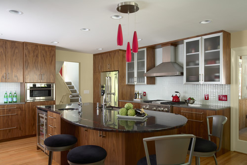 modern kitchen, walnut cabinets