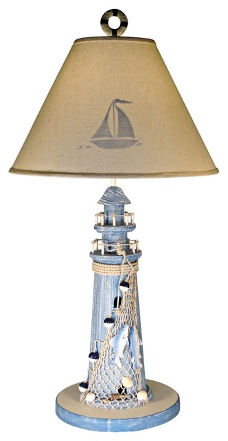 Coastal Blue Lighthouse Stenciled Shade Nautical Table ...