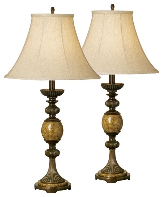 Traditional Set of Two Kathy Ireland Riviera Faux Marble Table Lamps Traditional Table Lamps