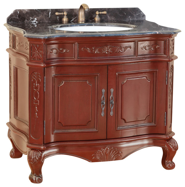 37" T3803 Classic Single Vanity Burgundy Traditional Bathroom