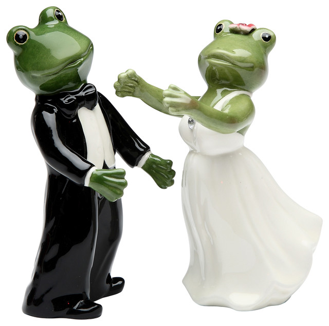 Frog Wedding Couple Salt and Pepper Shakers, Set of 2 Contemporary