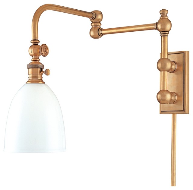Monroe Aged Brass Plug-In Swing Arm Wall Light - Traditional - Swing Arm Wall Lamps