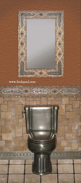 Bathroom Mirror frame in mosaic tile with studded bracket metal ...