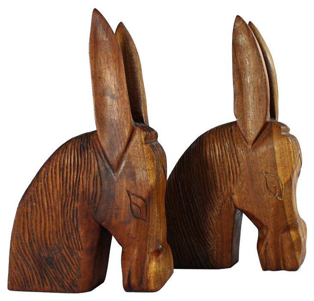 Hand Carved Donkey Bookends Made in Haiti A Pair Rustic Bookends